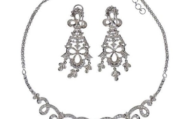 18k Gold Diamond Necklace Earrings Set