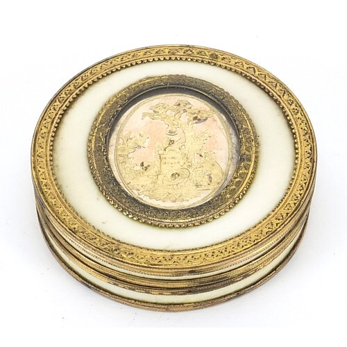 18th century French gold mounted ivory snuff box with lift o...