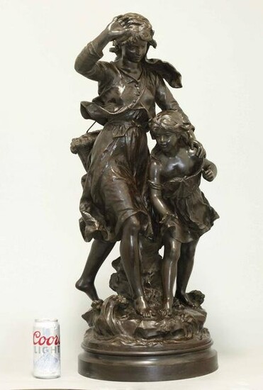 19 C large bronze sculpture of "The Gatherers", signed