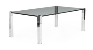 1907/962: Danish furniture design: Rectangular coffee table with chromed steel legs and glass top. H. 49. L. 144. W. 81 cm.
