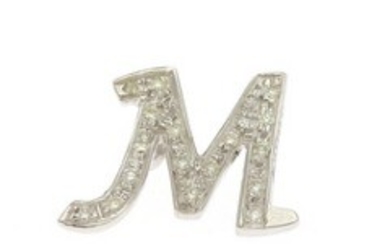1927/1162 - A diamond pendant in shape of the letter "M" set with numerous brilliant-cut diamonds, mounted in 14k white gold. 1.2 x 1.7 cm.
