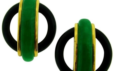 1974 Aldo Cipullo Jade Black Onyx Gold Earrings