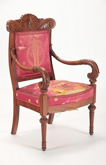19TH C. FRENCH MAHOGANY OPEN ARMCHAIR
