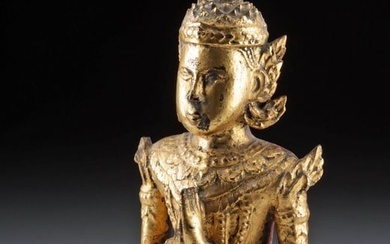 19th C. Thai Gilt Wood Figure of a Kneeling Deva