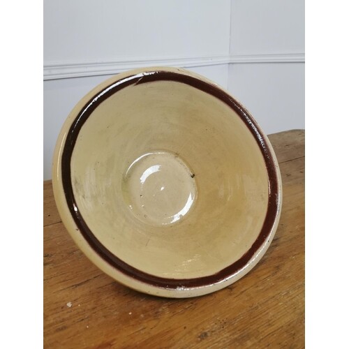 19th C. glazed terracotta cream bowl {14 cm H x 34 cm Dia.}.