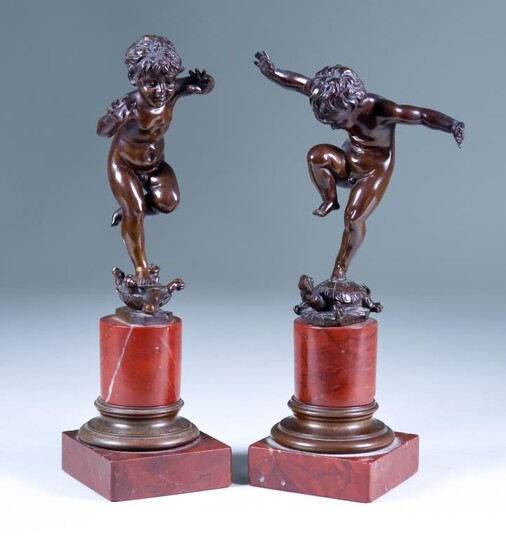 19th Century Continental School - Pair of brown patinated...