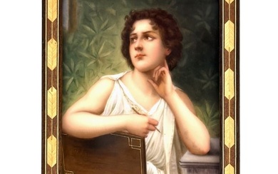 19th Century Germany Porcelain Plaque Painted Portrait of a Lady