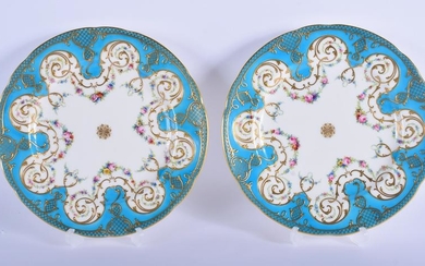 19th c. Minton Sevres style pair of plates painted with