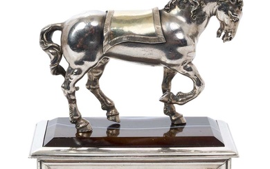 19th century Grand Tour silver Renaissance-style horse raised on agate and silver plinth
