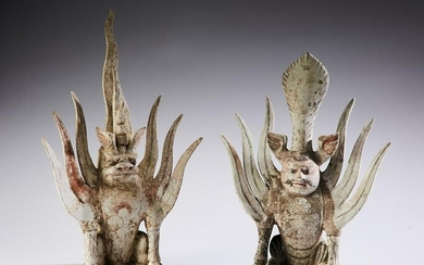 (2) Chinese Tang style spirit tomb guardians, 15"h