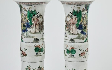 (2) Chinese wucai Gu form vases w/ Eight Immortals