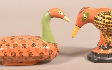 2 James Seagreaves Glazed Redware Bird Figurines.