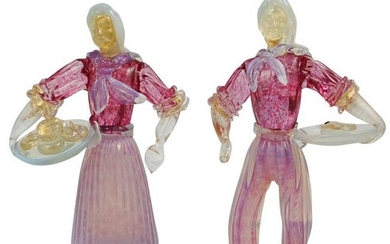 (2 Pc) Hand Blown Murano Art Glass Figures