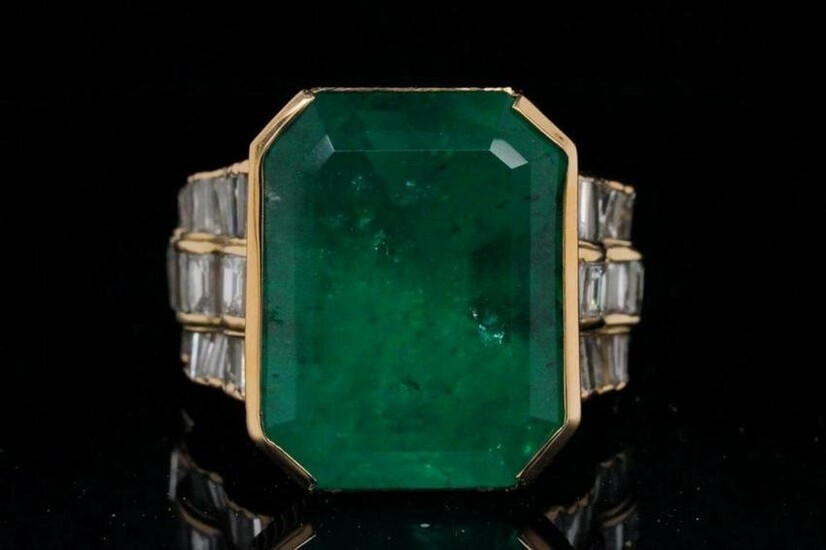 20.15ct Emerald, 3.25ctw Diamond and 18K Ring