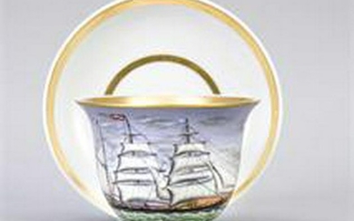 Captain's cup with saucer, porcelain, polychrome