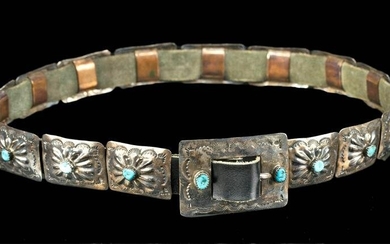 20th C. Navajo Silver & Turquoise Concha Belt