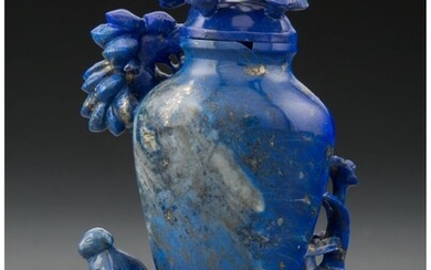 25062: A Carved Lapis Lazuli Covered Urn on Metal Inlai
