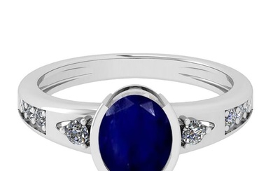 2.80 Ctw VS/SI1 Blue Sapphire And Diamond 14K White Gold Cocktail Ring