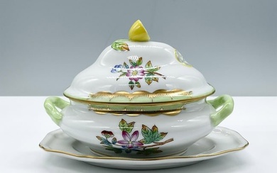 2pc Herend Porcelain Covered Sugar with Plate, Lemon 6017