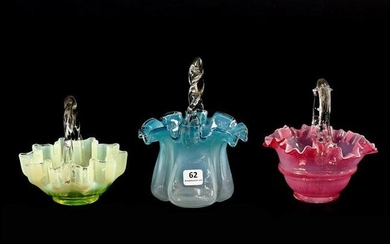 (3) Art Glass Baskets, Pastel Opalescent Colors