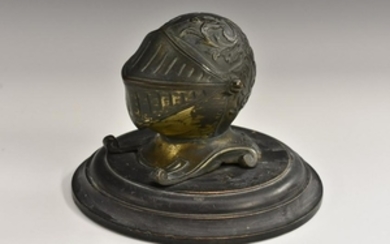A 19th century novelty inkwell, as a knight's helmet