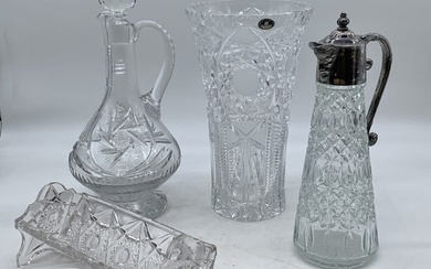 4 Cut Glass/Crystal Items Decanter, Vase, Pitcher