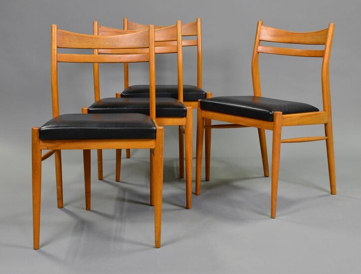 4 Mid Century Modern Dining Chairs - Black Upholstery