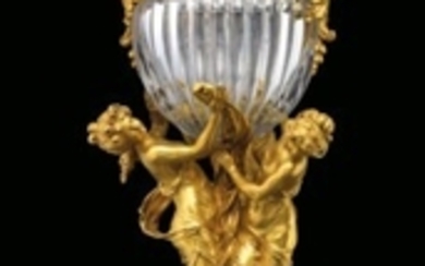 AN IMPORTANT FRENCH ORMOLU-MOUNTED MOULDED-CRYSTAL VASE, 'VASE LES TROIS GRACES', AFTER THE MODEL BY HIPPOLYTE MOREAU, BY COMPAGNIE DES CRISTALLERIES DE BACCARAT, CIRCA 1910