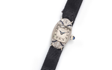 An Art Deco Platinum, Diamond and Sapphire Wristwatch, Alpina