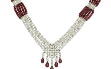 A Composite Ruby, Diamond And White Gold Necklace