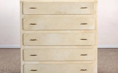 5-DRAWER CHEST OF DRAWERS PARCHMENT COVERED 1960