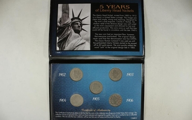 5 YEARS OF LIBERTY HEADS NICKELS SET 1902-1906