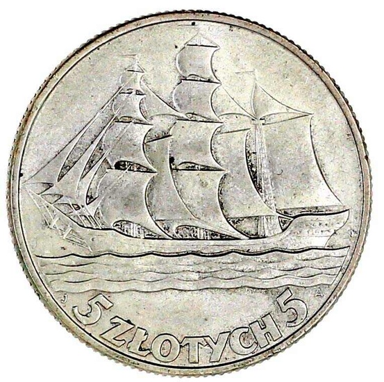 5 Zlotych 1936. Segelschiff. vorzüglich