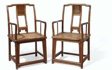 A PAIR OF CHINESE HUANGHUALI 'SOUTHERN OFFICIAL'S HAT' ARMCHAIRS, NANGUANMAOYI, QING DYNASTY, 18TH-19TH CENTURY