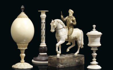 EUROPEAN, 18TH AND 19TH CENTURIES, A GROUP OF TURNED AND CARVED IVORY KUNSTKAMMER OBJECTS