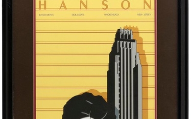 PATRICK NAGEL, California/Ohio/Germany, 1945-1984, "Hanson Investments ..."., Serigraph on paper, 25" x 17". Framed 35" x 26.5".