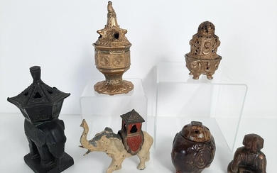 6 Antique Incense Burners incl. Elephants