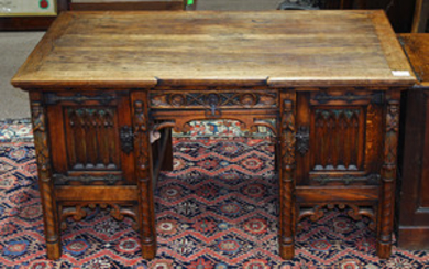Gothic Revival oak kneehole desk circa 1870