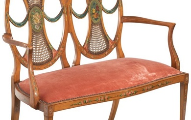 61062: A Sheraton-Style Painted Fruitwood Settee, early