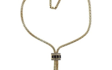 14k Gold Diamond Onyx Lariat Necklace