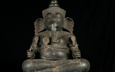 19th Century Thai Bronze Seated Ganesha Statue