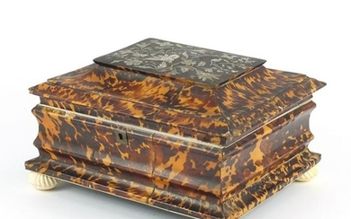 19th century tortoiseshell and ivory sewing box, the