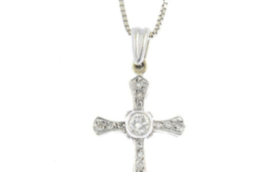 A 9ct gold diamond cross pendant, with a 9ct gold chain.