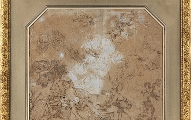 62 Ecole Française fin XVIIème début XVIIIème siècle Etude de plafond Plume et encre brune,...