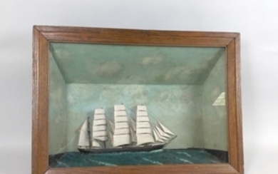Carved and Painted Wood Ship Diorama