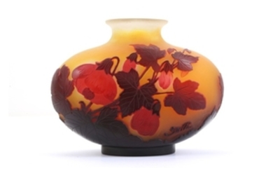 Emille Galle cameo glass vase, circa 1900, squat...