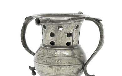 An extremely rare Victorian pewter puzzle-jug, probably Bristol, circa 1840-60