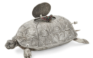 A German Sterling Silver turtle-form singing bird box
