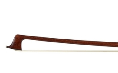A German Violin Bow Silver-mounted ebony frog, round pernmanbuco...