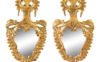 A Pair of Italian Baroque Giltwood Mirrors